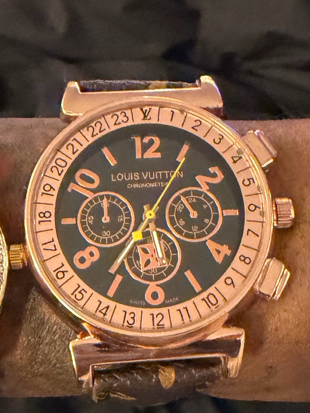 Inspired Brown Monogram Watch with Rose Gold Dial